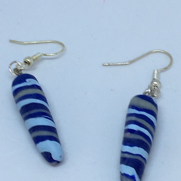 Unique Handmade Polymer Clay Blue Cone Earrings - Picture 6 of 8